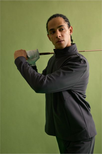 Standard Fit High Neck Zip Up Sweatshirt