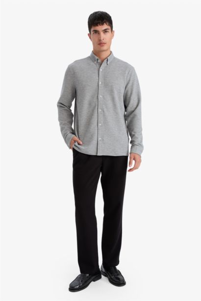 قميص ردن طويل قصة عادية وياخة بولو