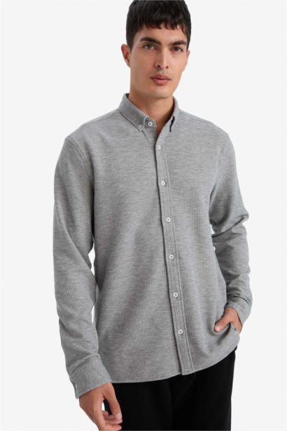 قميص ردن طويل قصة عادية وياخة بولو