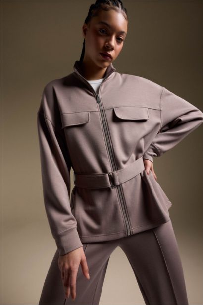 Long Fit Stand Collar Modal Zip-Up Sweatshirt