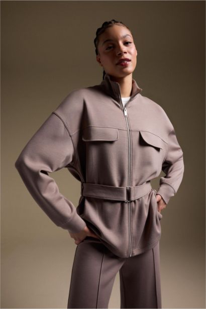 Long Fit Stand Collar Modal Zip-Up Sweatshirt