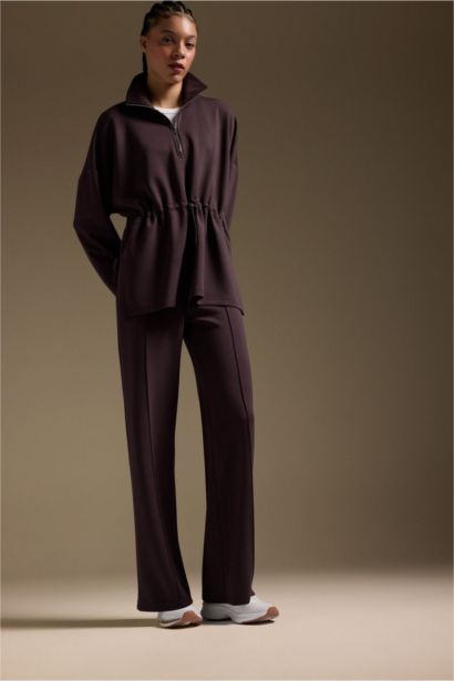 سويت شيرت رياضي قصة طويلة بياقة عالية نص سوسته