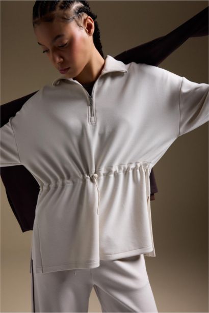 Long Fit Stand Collar Modal Sports Sweatshirt