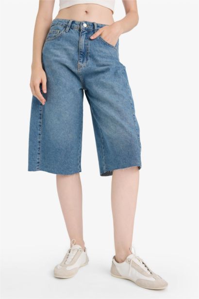 Yüksek Bel Jean Bermuda Şort 