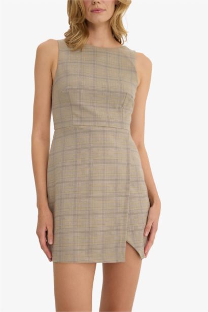 Bodycon Crew Neck Plaid Mini Dress