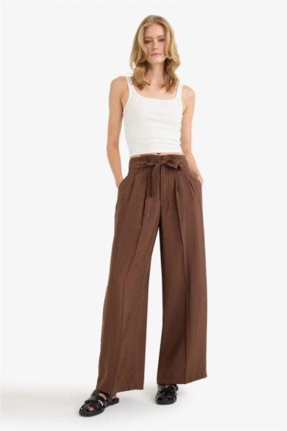 Wide Leg Paperbag Waist Straight Leg Modal Trousers