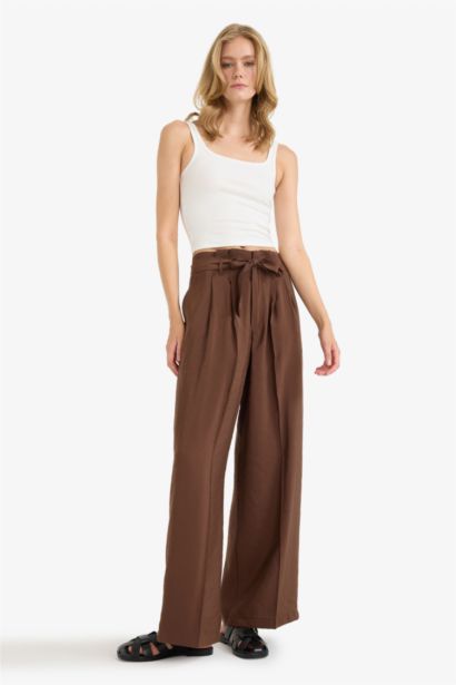 Wide Leg Paperbag Waist Straight Leg Modal Trousers