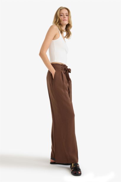 Wide Leg Paperbag Waist Straight Leg Modal Trousers