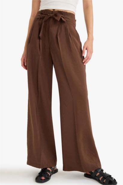 Wide Leg Paperbag Waist Straight Leg Modal Trousers