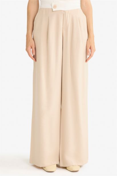 بنطرون منسوج وايد ليج برجل عادي وخصر عادي