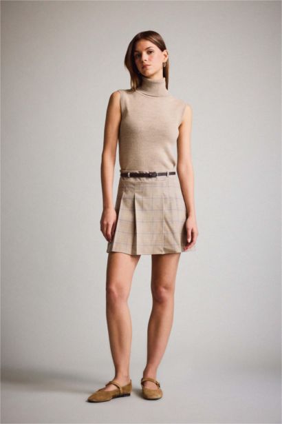 A Cut Plaid Normal Waist Mini Skirt