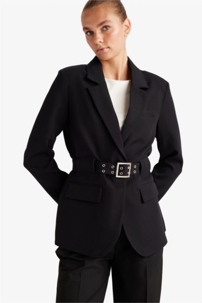 Regular Fıt Ceket Yaka Krep Blazer Ceket