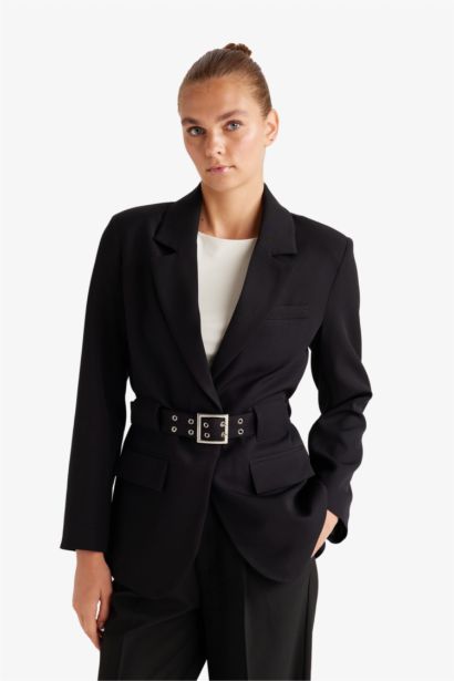 Regular Fıt Ceket Yaka Krep Blazer Ceket