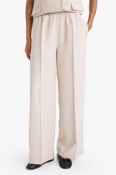 Straight Fit Wide Leg Viscose Trousers