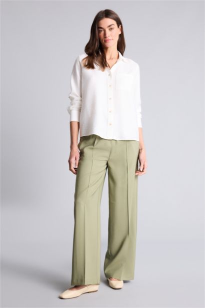 Straight Fit Wide Leg Viscose Trousers