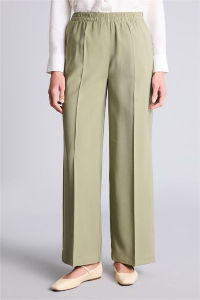 Straight Fit Wide Leg Viscose Trousers