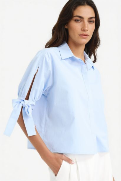 قميص ردن طويل بوبلين قصة عادية