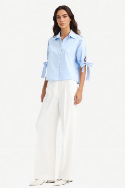 قميص ردن طويل بوبلين قصة عادية