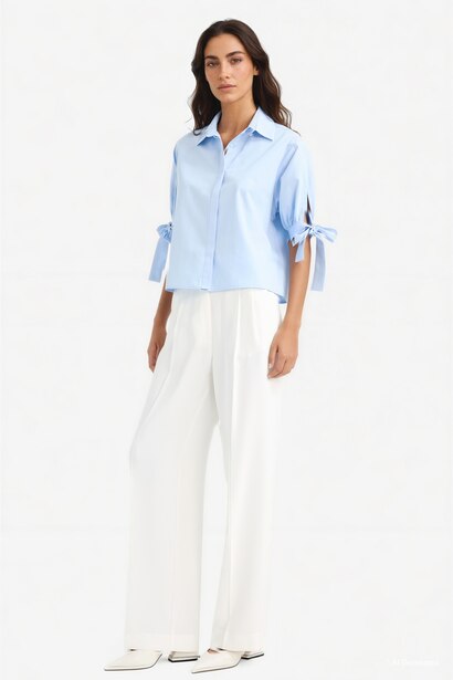 Рубашка Regular Fit из поплина с длинными рукавами и декоративным узлом