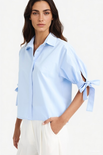 Рубашка Regular Fit из поплина с длинными рукавами и декоративным узлом