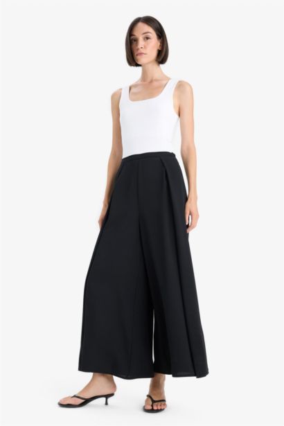 Flare Fit Regular Waist Crepe Trousers