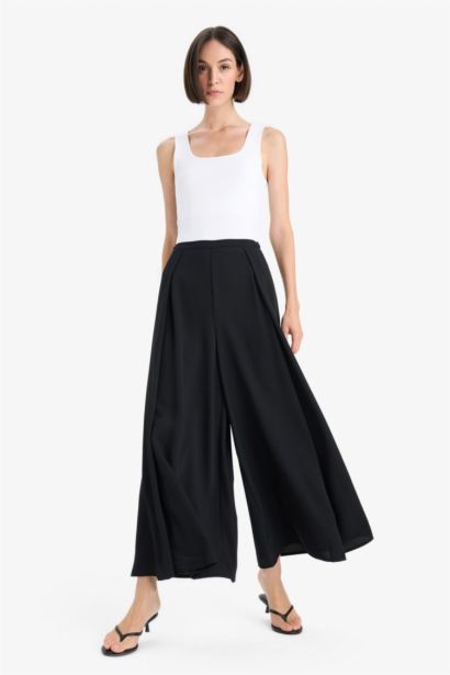 Flare Fit Regular Waist Crepe Trousers