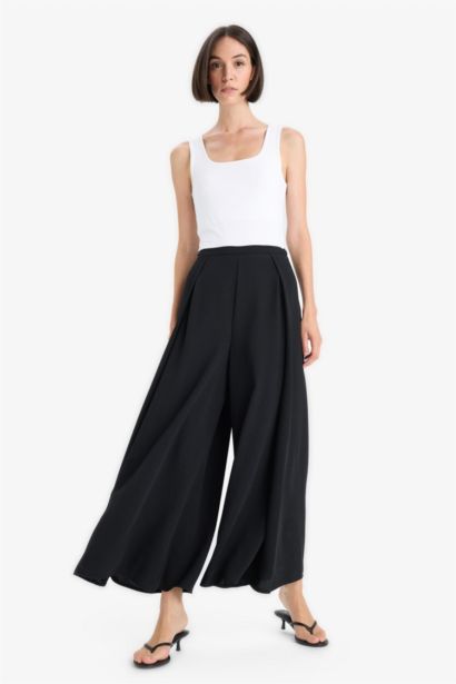Flare Fit Regular Waist Crepe Trousers