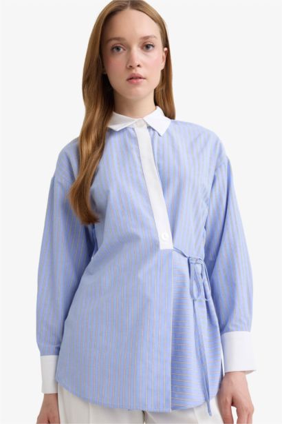Regular Fit Shirt Collar Striped Poplin Tunic
