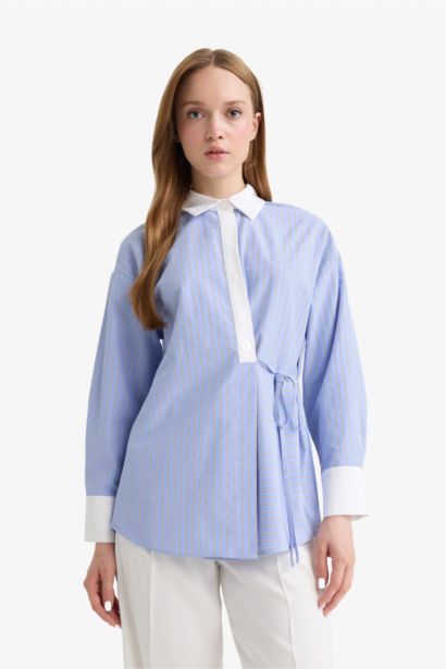 Regular Fit Shirt Collar Striped Poplin Tunic