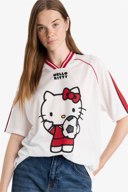 Hello Kitty Oversize Fit V-Neck Printed T-Shirt