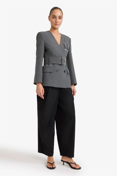 Baggy Fit Zippered Regular Waist Standard Length Trousers