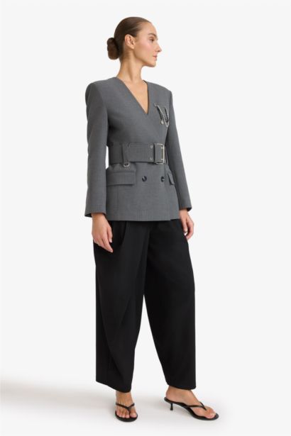 Baggy Fit Zippered Regular Waist Standard Length Trousers