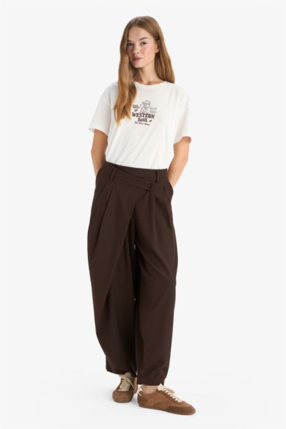 Baggy Fit Zippered Regular Waist Standard Length Trousers