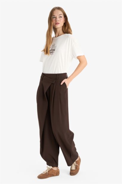 Baggy Fit Zippered Regular Waist Standard Length Trousers