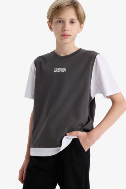 Boy Oversize Fit Crew Neck Slogan Printed T-Shirt