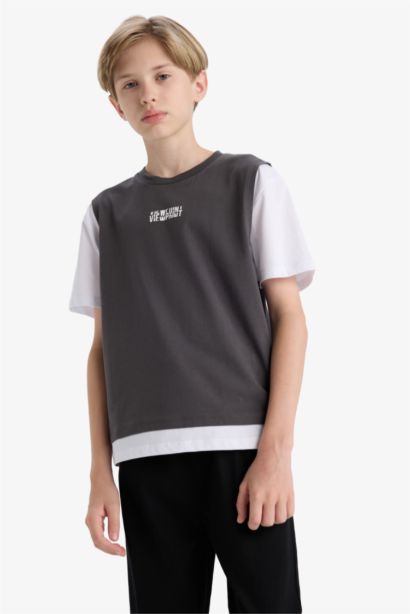 Boy Oversize Fit Crew Neck Slogan Printed T-Shirt