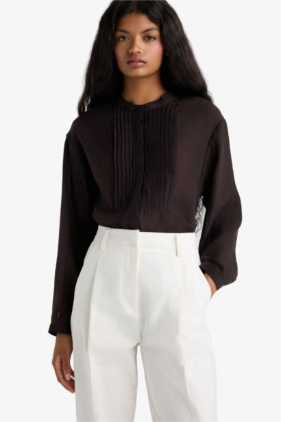 Oversize Fit Grandad Collar Sensual Long Sleeve Shirt