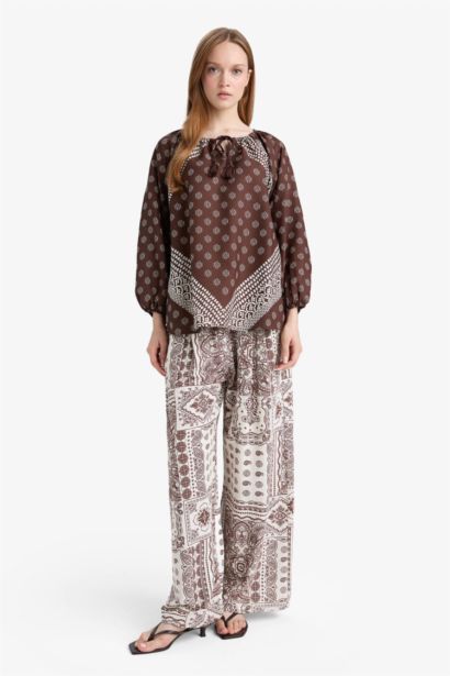 بلوزة ردن طويل قصة مريحة بياقة مستديرة