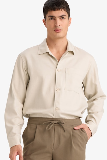 Regular Fit Polo Neck Gabardine Shirt