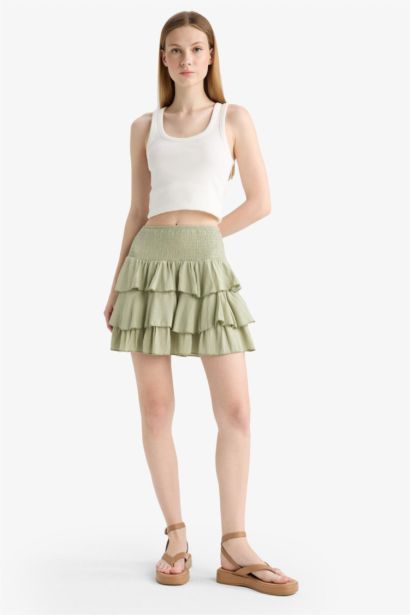 Normal Waist Crinkle Flounce Viscose Mini Skirt