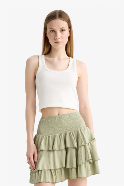 Normal Waist Crinkle Flounce Viscose Mini Skirt