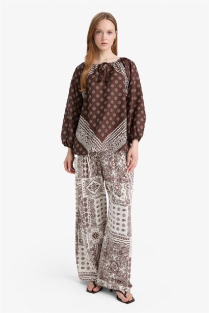 Wide Leg Linen Blend Trousers