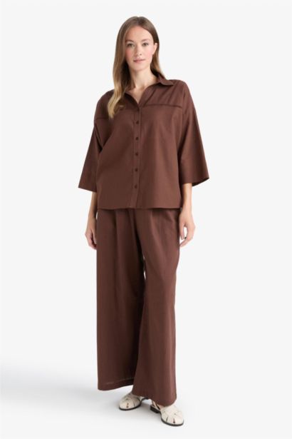 Wide Leg Linen Blend Trousers