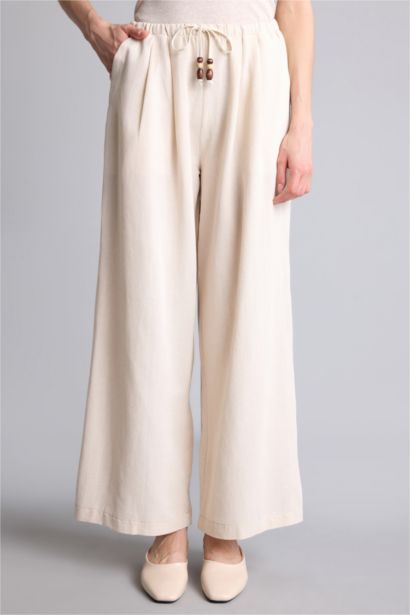 Wide Leg Keten Karışımlı Pantolon