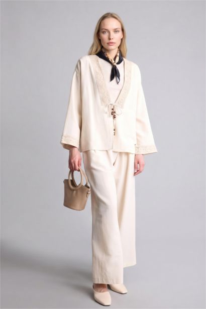 Wıde Leg Geniş Paça Keten Karışımlı Pantolon