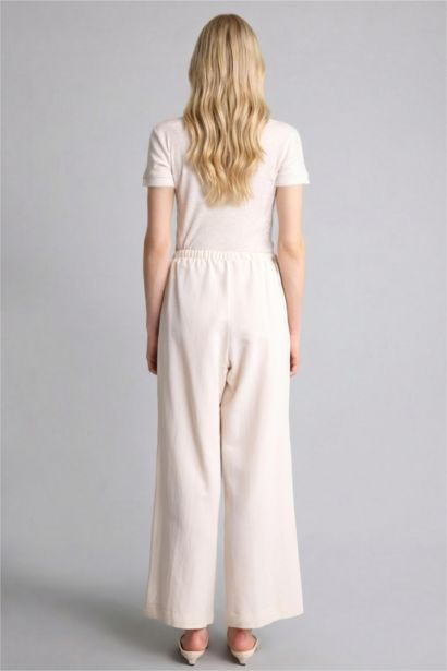 Wide Leg Keten Karışımlı Pantolon
