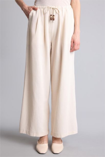 Wıde Leg Geniş Paça Keten Karışımlı Pantolon