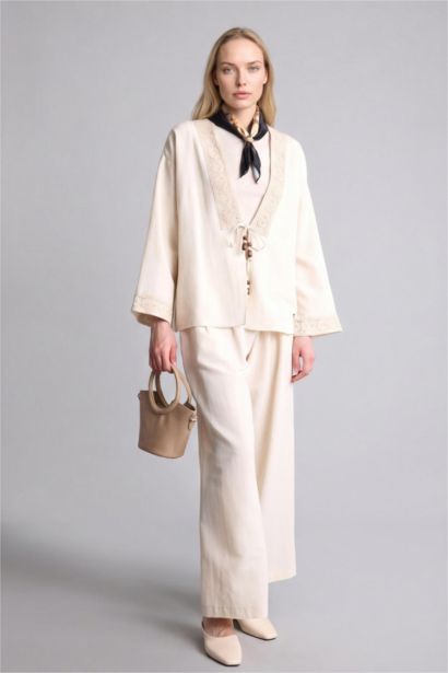 Wide Leg Linen Blend Trousers