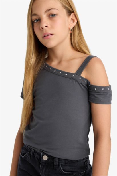 فانيلة بناتي سليم فيت مرصع بحجر