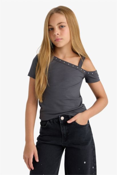 فانيلة بناتي سليم فيت مرصع بحجر